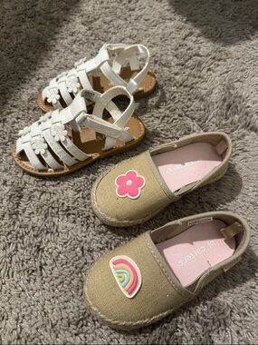 Carter's Beige Slip-On Espadrilles and White Floral Sandals
